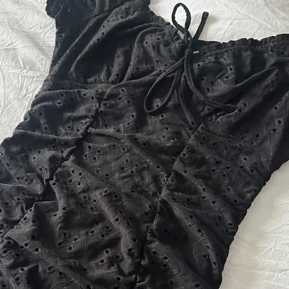 Black Eyelet Ruched Mini Dress - Picture 4 of 7